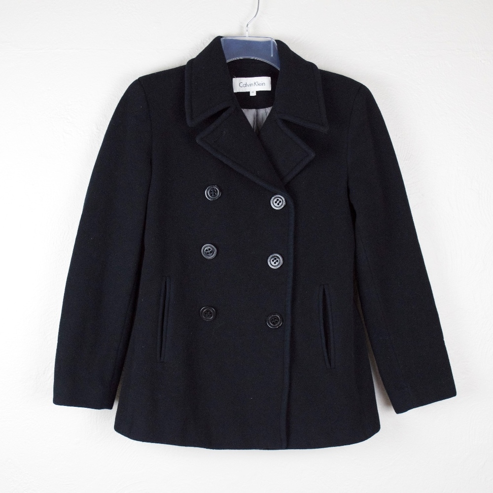 SOLD Calvin Klein Black Wool Double Breasted Coat - Picture 1 of 8